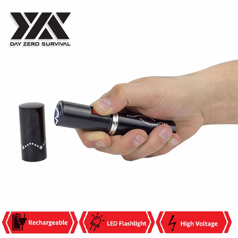 DZS Black Rechargeable Lipstick 2.5 Million Volt Stun Gun With LED Light - Tophatter's Army Products & Self Defense Collectible Weapons - Tophatter Daily Deals
